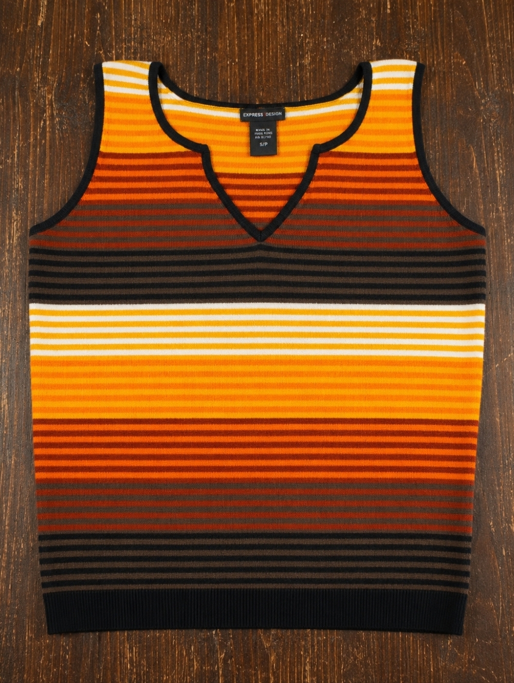 New York & Company Orange and Black Striped Tank Top